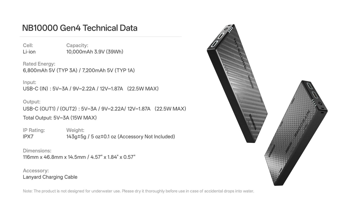 Nitecore NB10000 Gen4 USB-C Ultralight 10000mAh Power Bank
