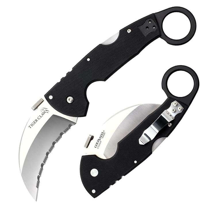 Cold Steel Tiger Claw 3-1/2" Karambit Folding Knife 22KFS Black G10 Serrated
