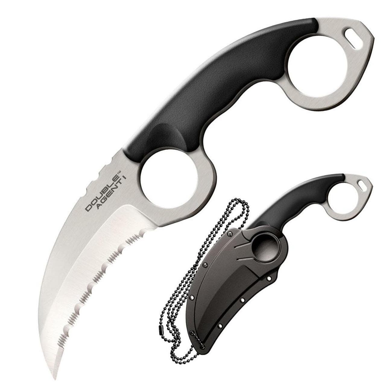 Cold Steel Double Agent I Fixed Blade Neck Knife 39FKS Serrated Karambit-Style