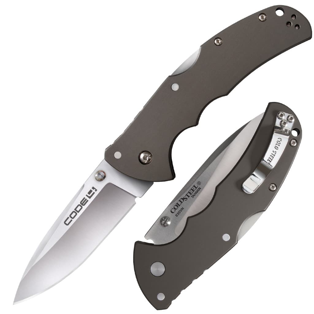 Cold Steel Code 4 Folding Knife 3.5" S35VN Spear Point Blade Gray Aluminum Handle 58PS