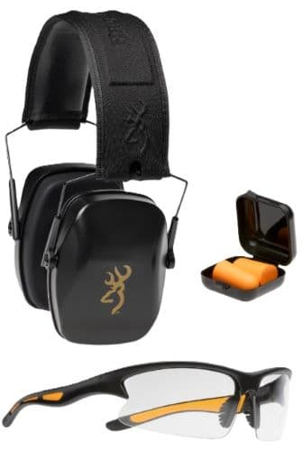Browning Range Kit 126400 Black/Gold 3-Piece Eye & Ear Protection Kit