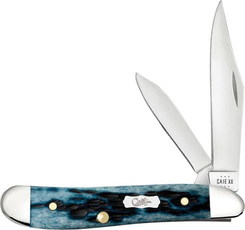 Case Pocket Worn Peanut Folding Knife 51858 Mediterranean Blue Bone Handle