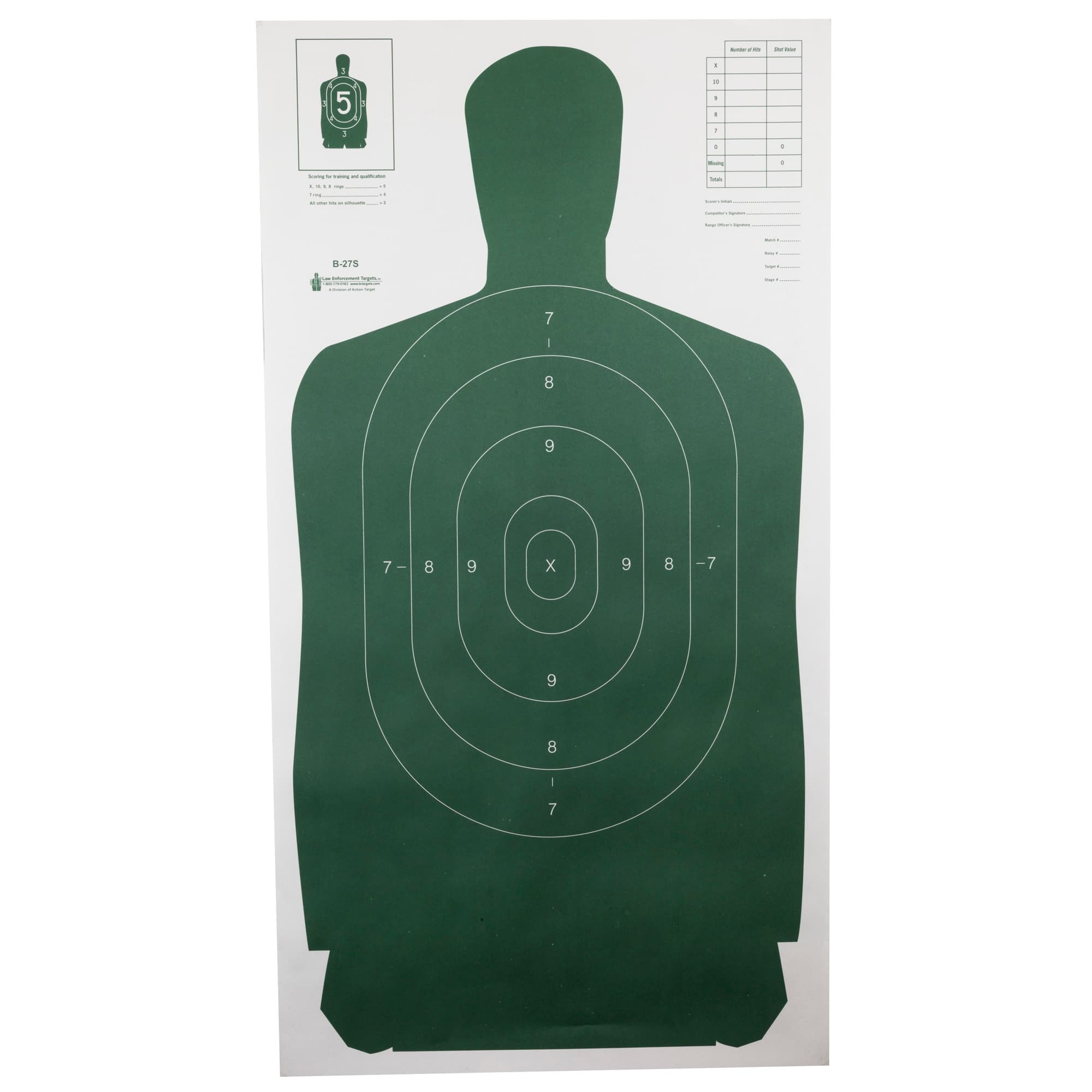 Action Target B-27S Standard Silhouette Target B-27SGREEN-100 100 Pack