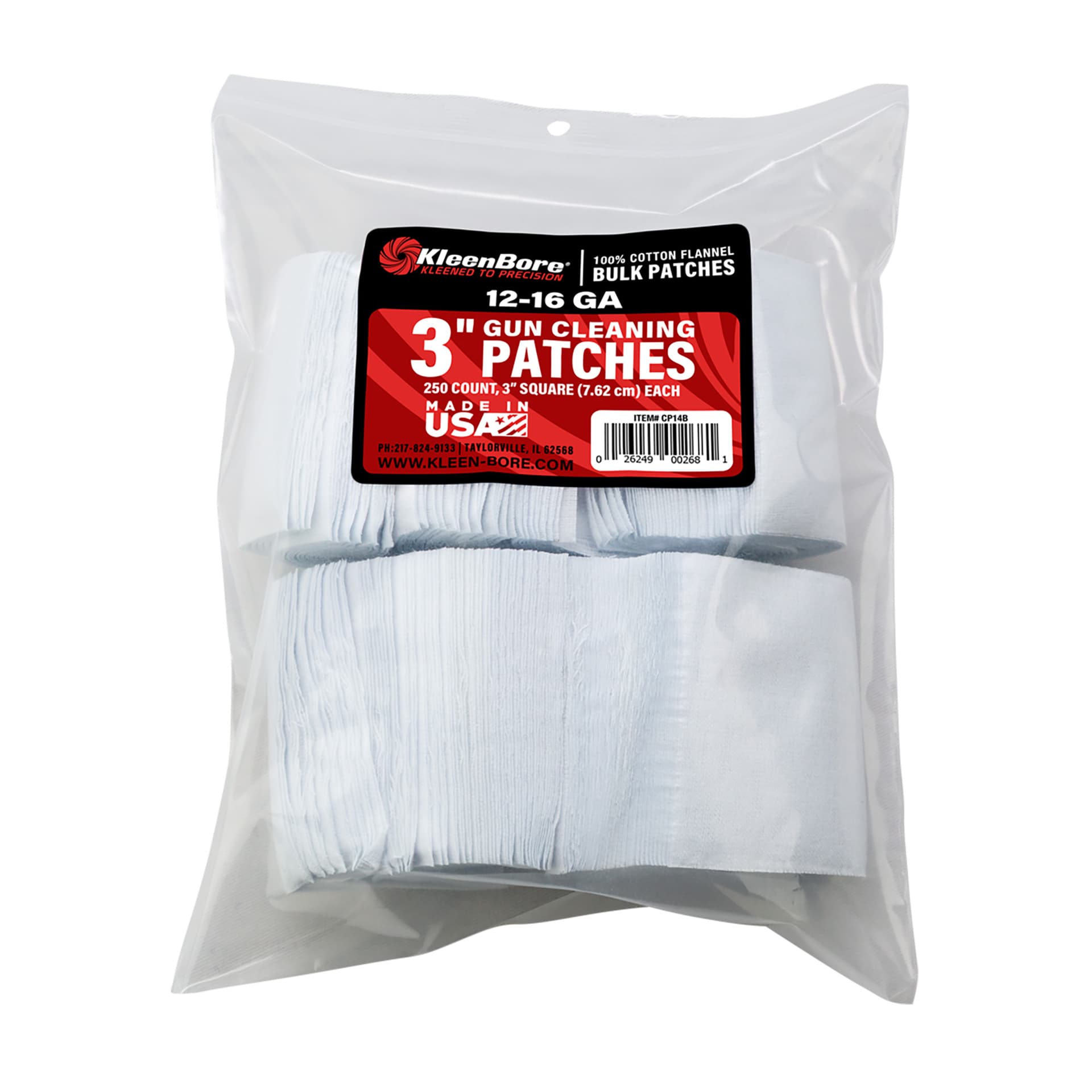 Kleen-Bore SuperShooter 3in Square Cleaning Patches CP14B 12-16 Gauge 250Pk