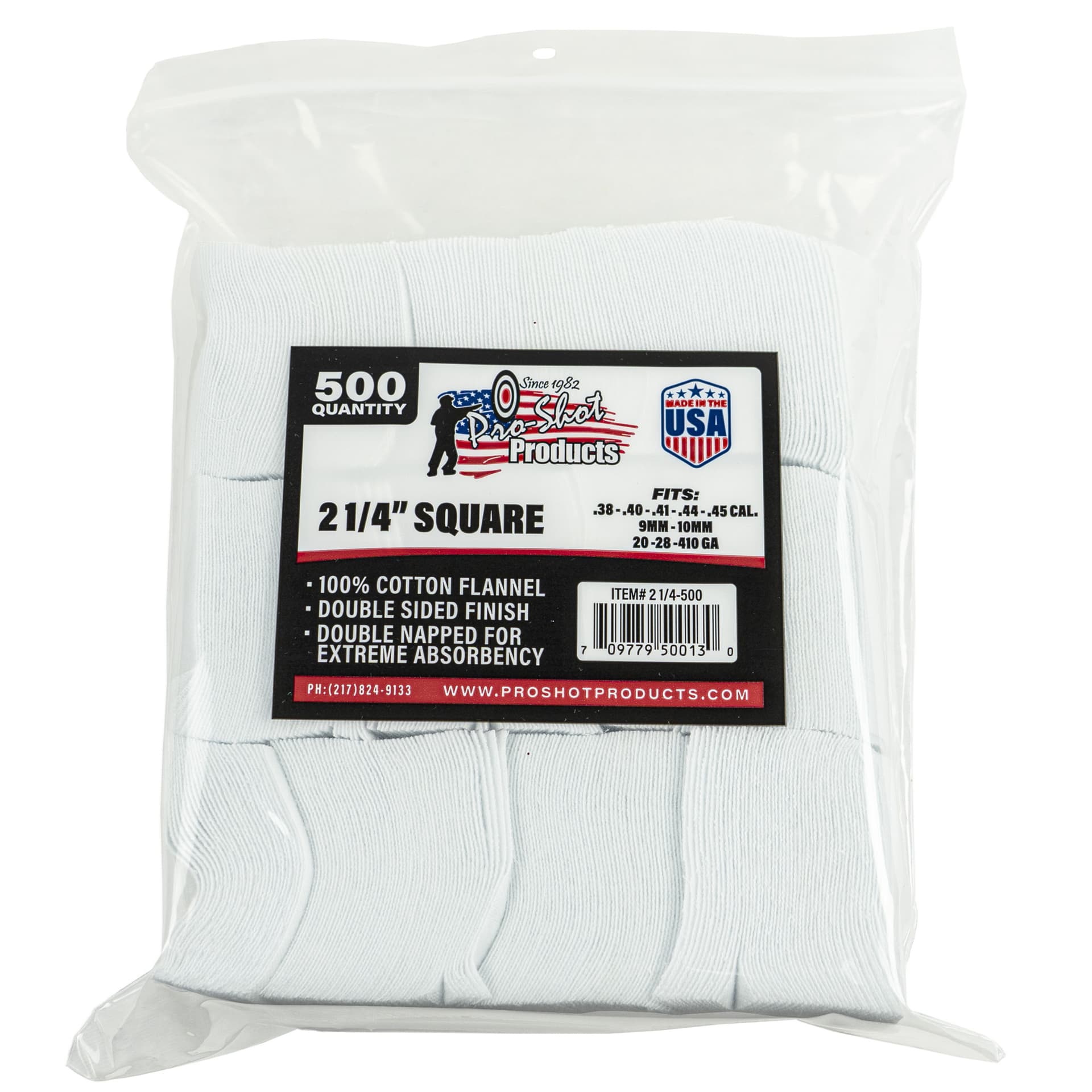 Pro-Shot Products .38-.45 Cal 2 1/4 In Bore Cleaning Patches 214-500 500 Pack