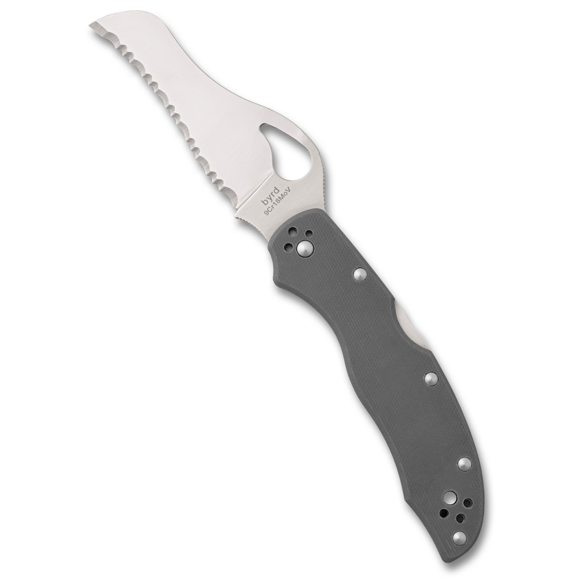 Byrd Gooney Folding Pocket Knife BY24GSGY 9Cr18MoV Serrated Blade Gray G-10