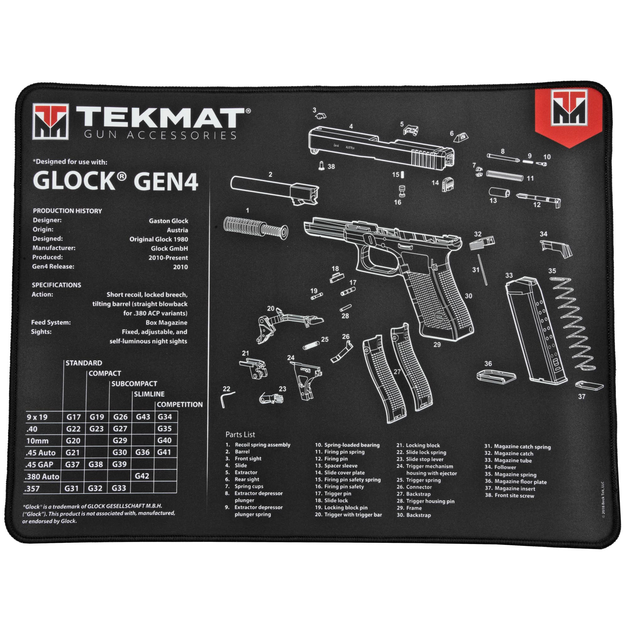 TekMat Glock Gen 4 Ultra Premium Gun Cleaning Mat TEK-R20-GLOCK-G4 20x15 in