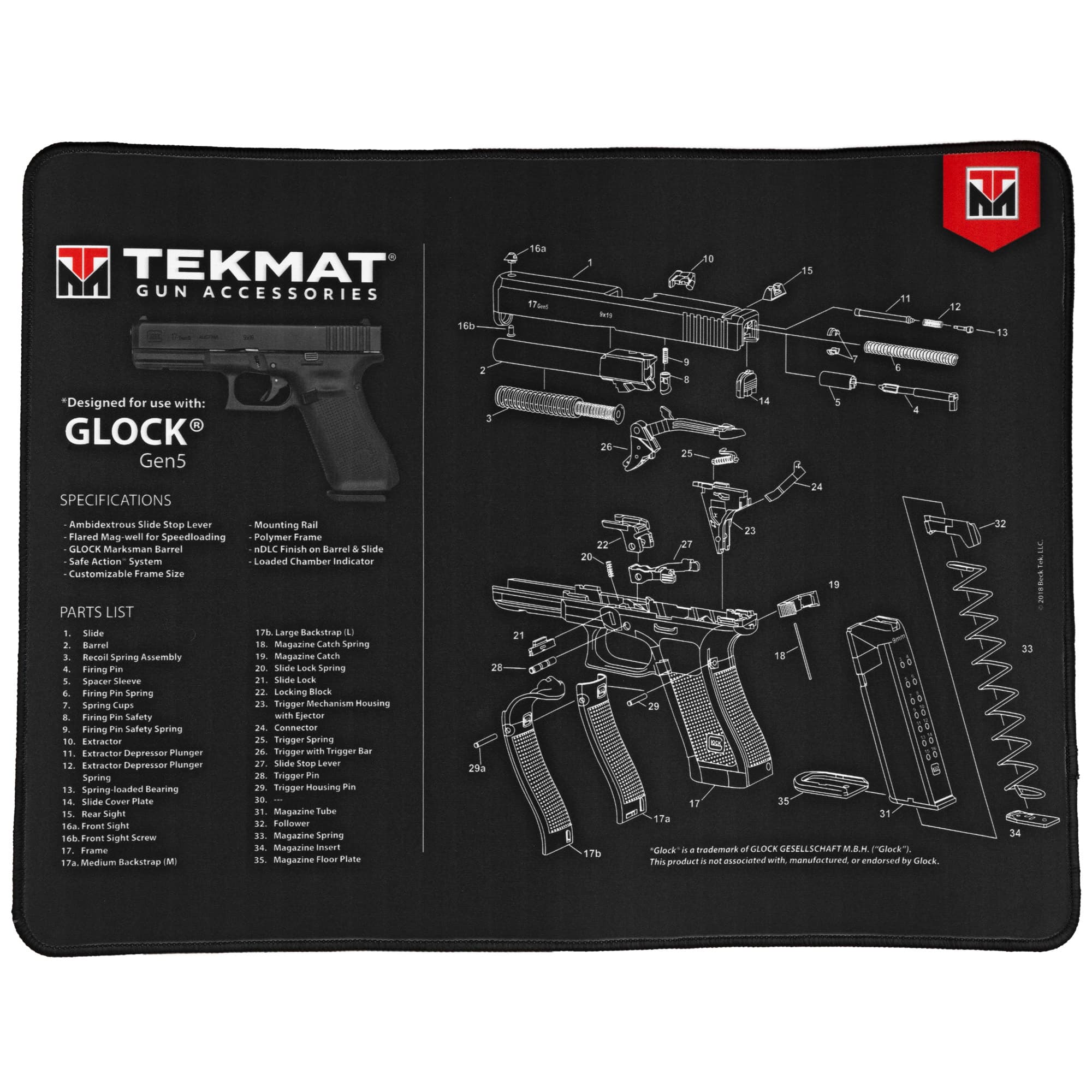 TekMat Glock Gen5 Ultra Pistol Cleaning Mat TEK-R20-GLOCK-G5 15x20 in Black