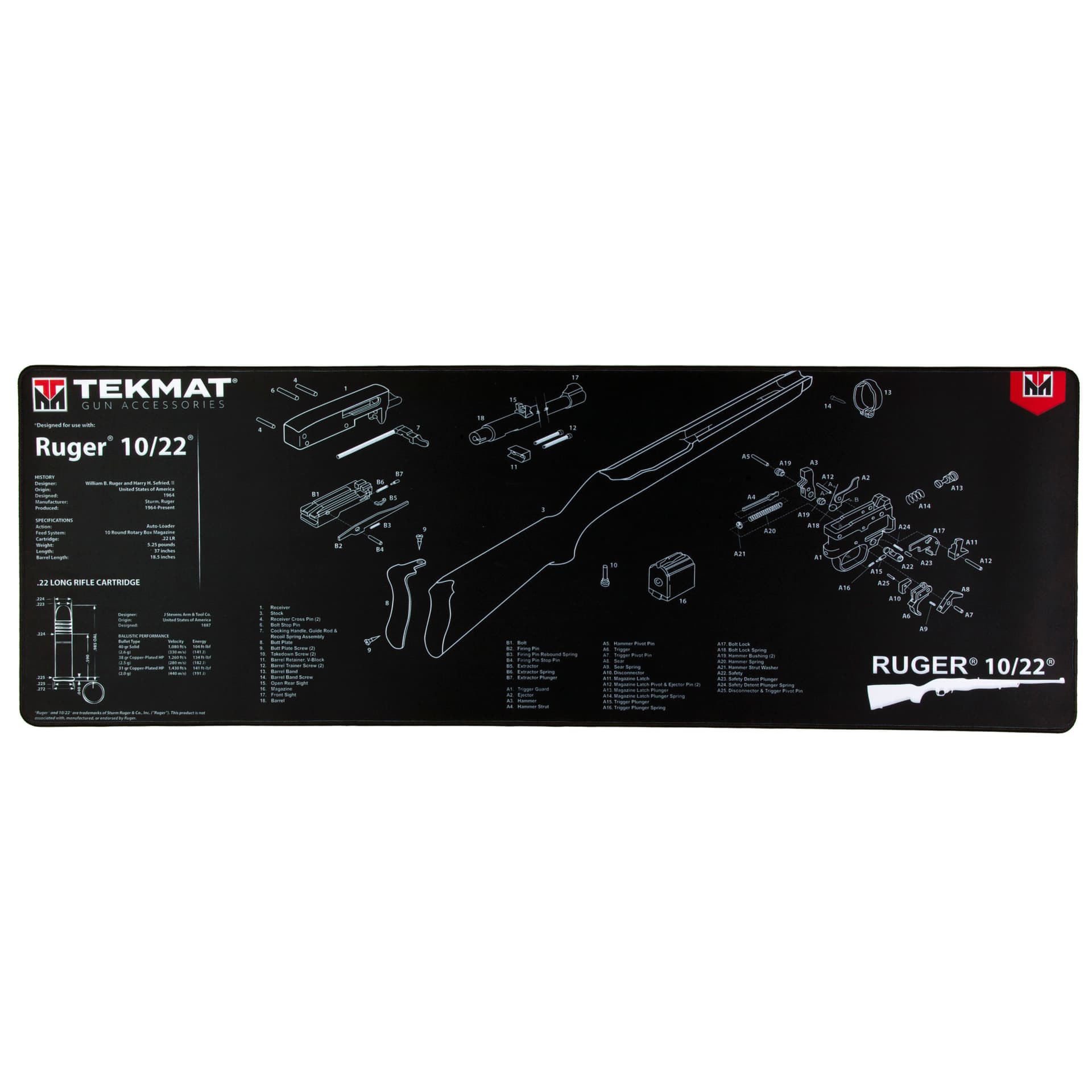 TekMat Ruger 10/22 Ultra Premium Gun Cleaning Mat TEK-R44-1022 15x44 In