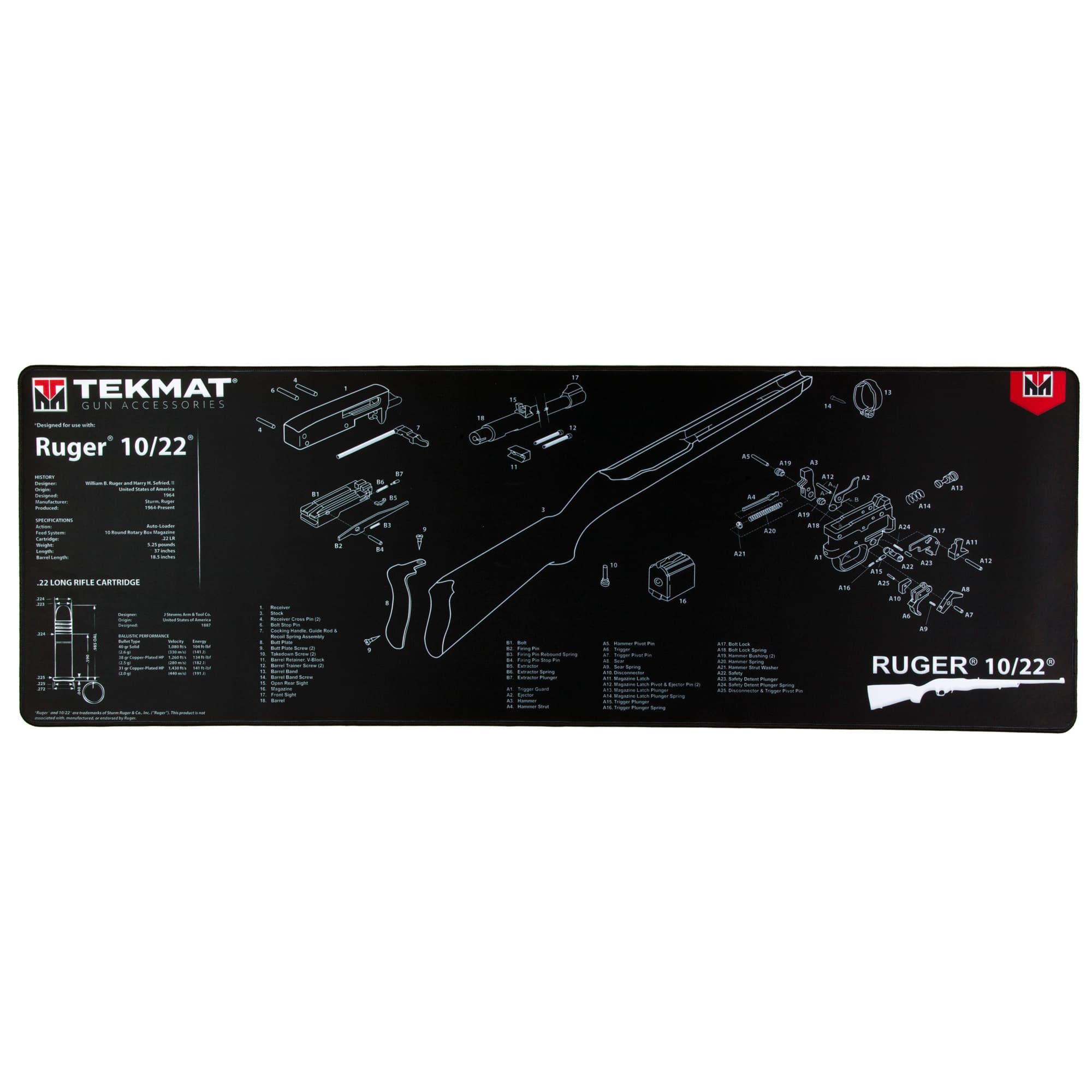 TekMat Ruger 10/22 Ultra Premium Gun Cleaning Mat TEK-R44-1022 15x44 In
