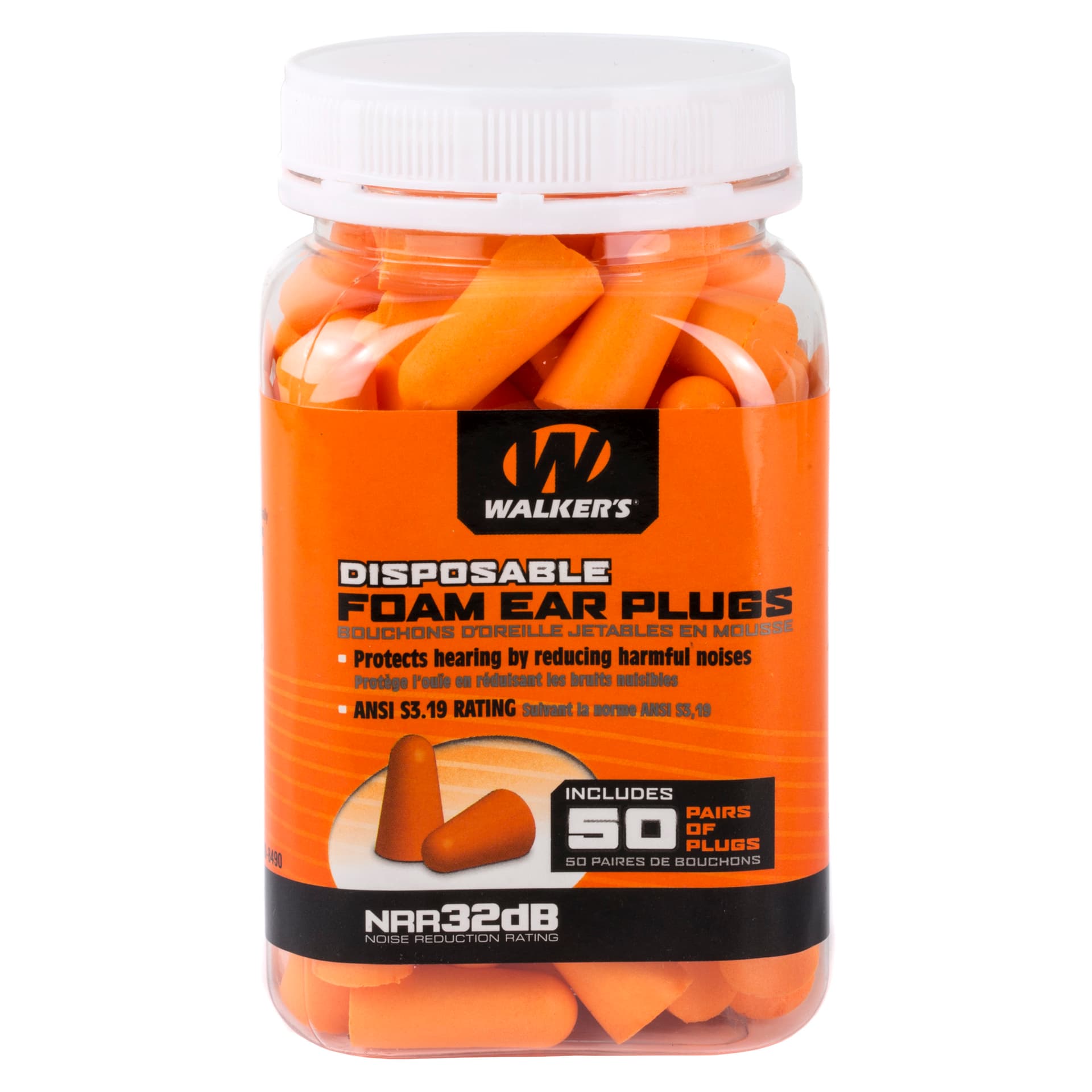 Walker's Foam Ear Plugs GWP-FP-50PK NRR 32dB 100 Count