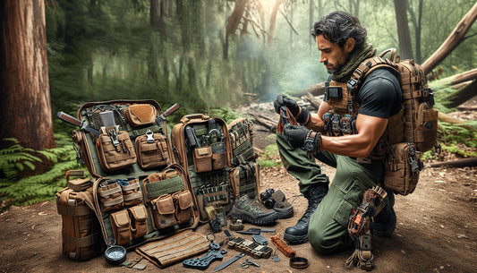A man organizes his MOLLE gear
