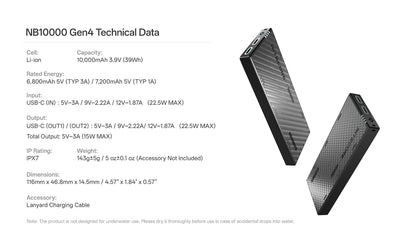 Nitecore NB10000 Gen4 USB-C Ultralight 10000mAh Power Bank